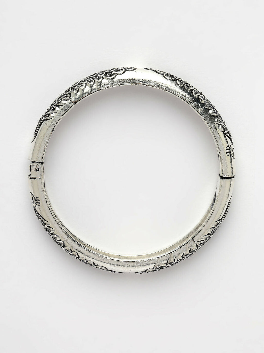 NVR Women's Set of 2 Silver-Toned German Silver Peacock Design Oxidised Kada Bangle
