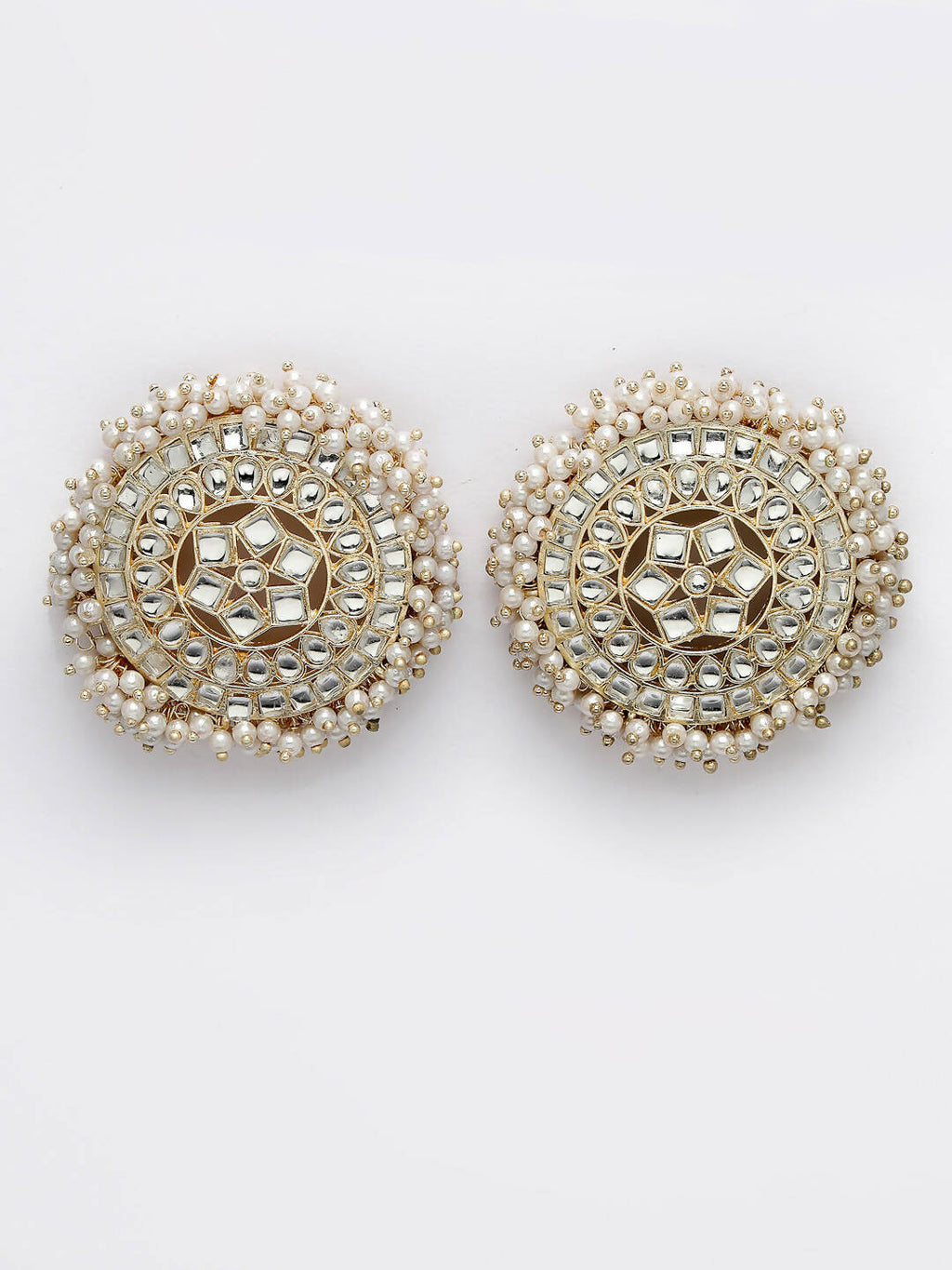 NVR Women Gold-Toned Circular Studs Earrings