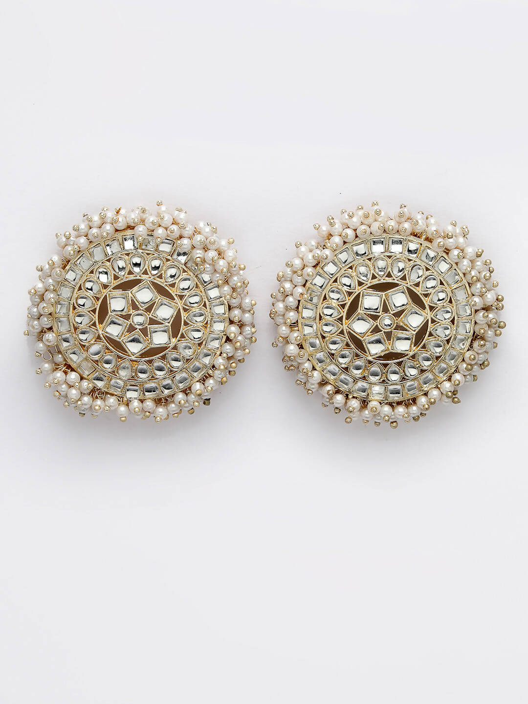 NVR Women Gold-Toned Circular Studs Earrings