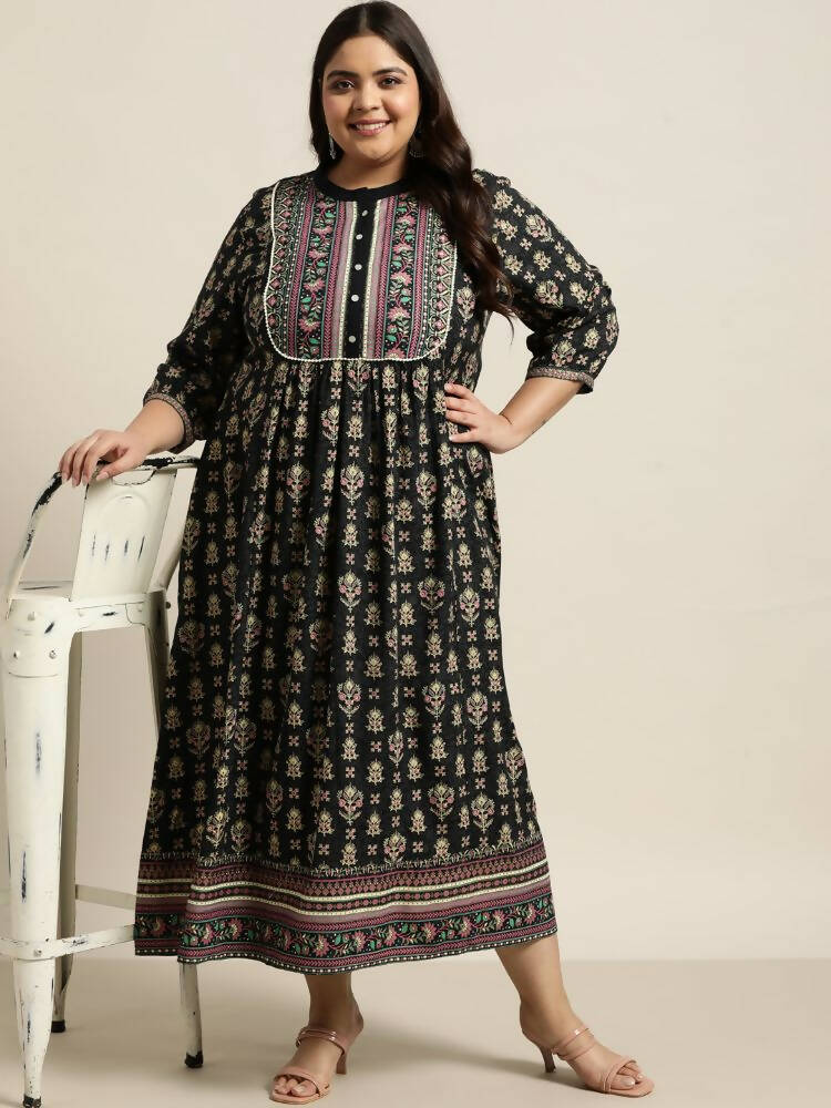 Juniper Women`s Dark Blue Rayon Fusion Wear Printed A-line Dress
