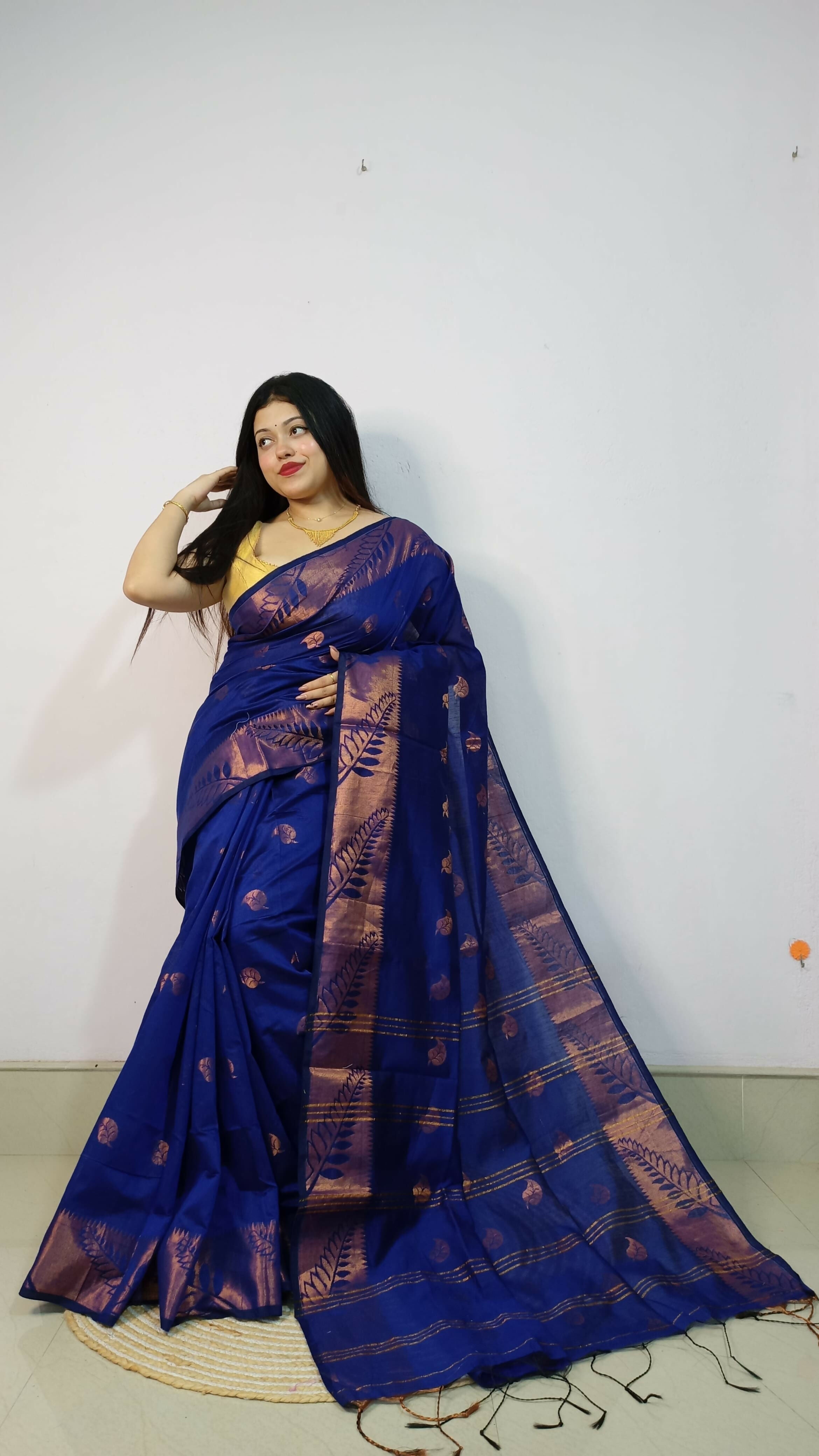 Exclusive Collection Beautiful Blue Cotton Silk Woven Handloom Saree With Running Blouse Piece