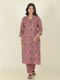 Aramya Straight Linen Cotton Floral Print Women's Kurta - Grey