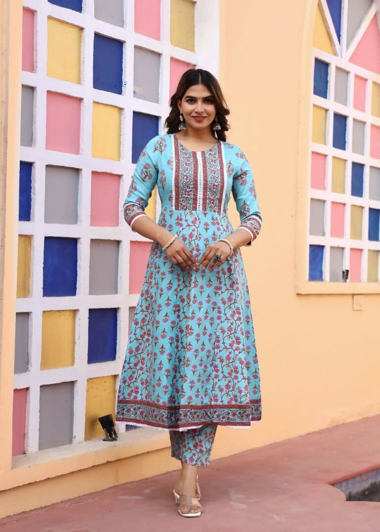 Alvano Printed Anarkali Kurti with Pant and Dupatta Set for Women's and Girls Rayon