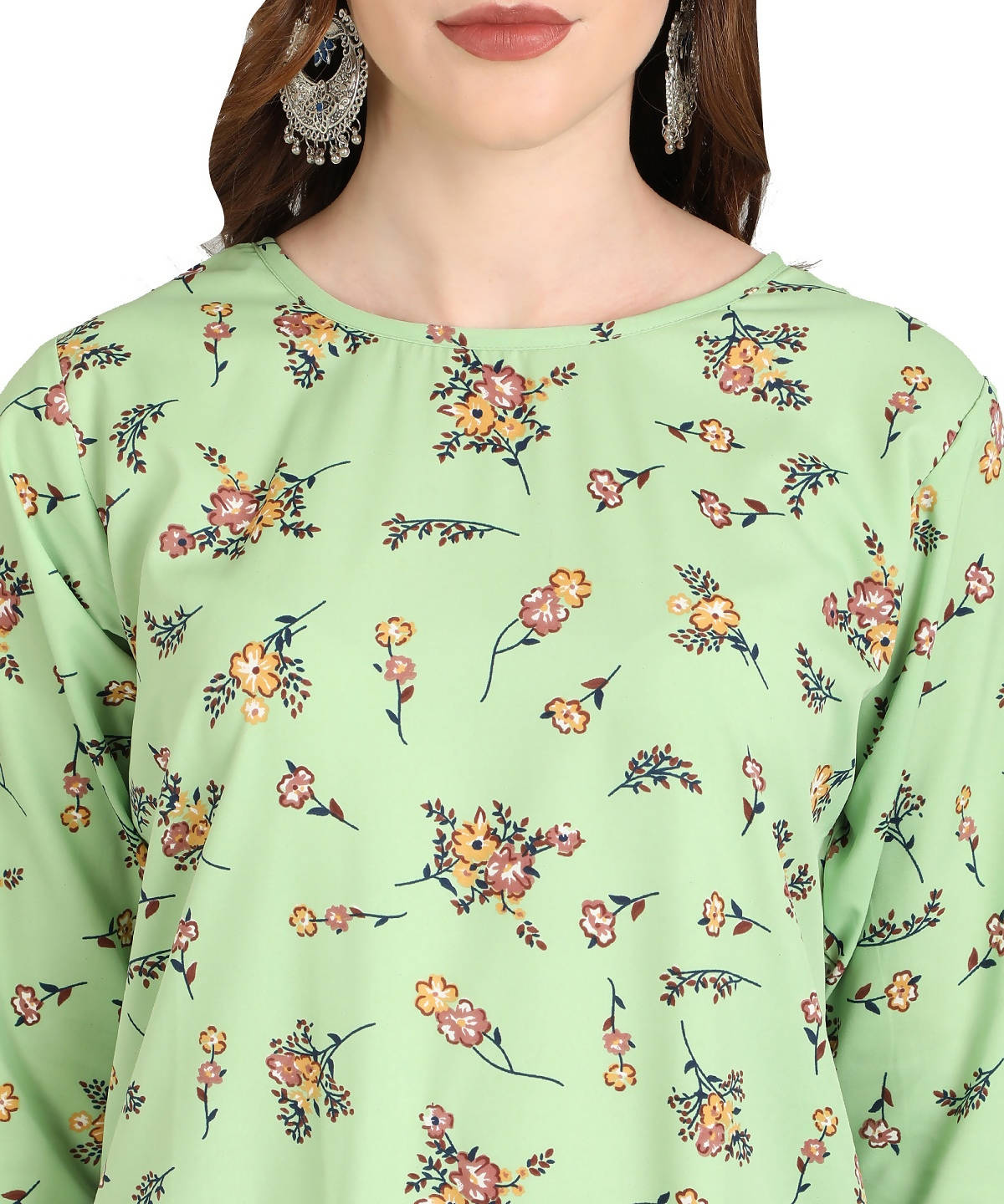 Vamika Pista French Crepe Printed Party Wear/Casual Wear Kurti