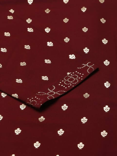 FIORRA Women's Maroon Poly Crepe Straight Kurta Pant With Dupatta