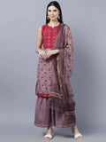 Myshka Women Multicoloured Embroidered Panelled Kurti with Palazzos With Dupatta