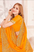 PR Fashion Mustard Fendi Two Tone Silk Heavy Zari & Resham Embroidery Work With Heavy Zircon Work Saree