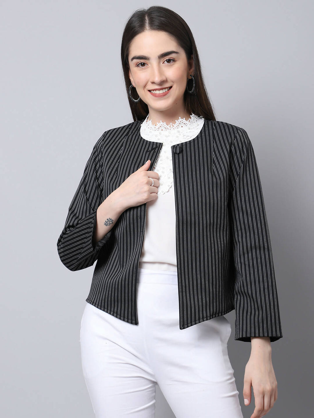 Even Apparels Black Polywool Open Front Statement Women's Jacket