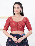 Joban Fashion Red Tissue Elbow Sleeveless Front Open Blouse