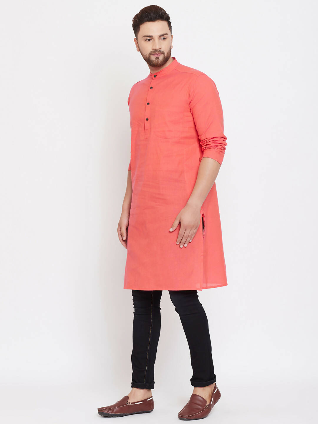 Even Apparels Red Pure Cotton Men's Kurta With Band Collar