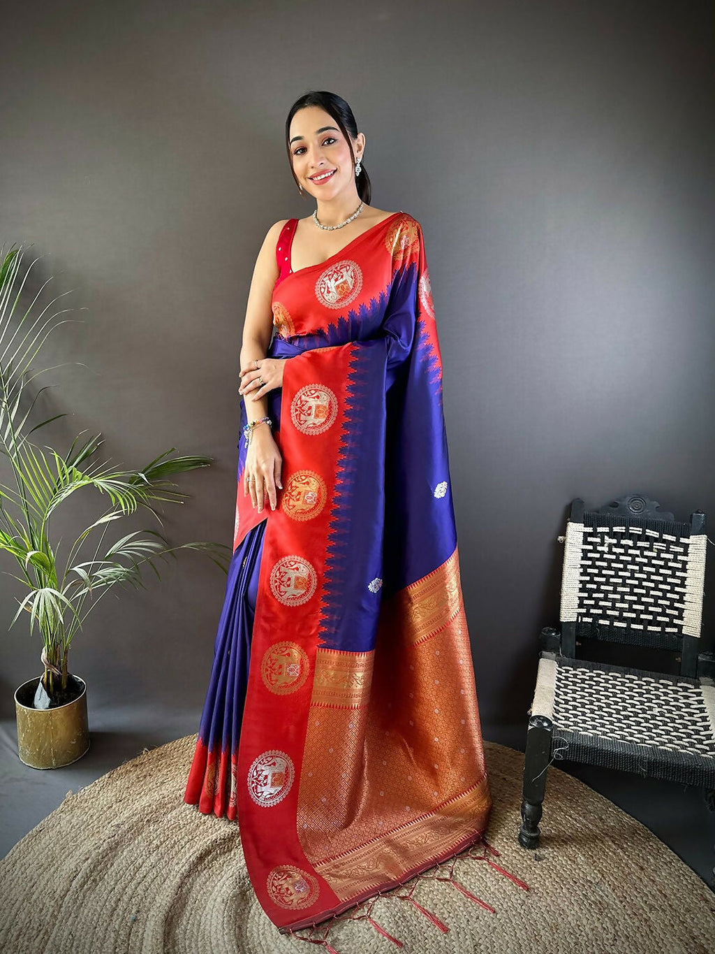 Joban Fashion Red Butti Banarasi Silk Sarees