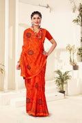 Orange Georgette Texture Printed Saree with Unstitched Blouse Piece - Akansha