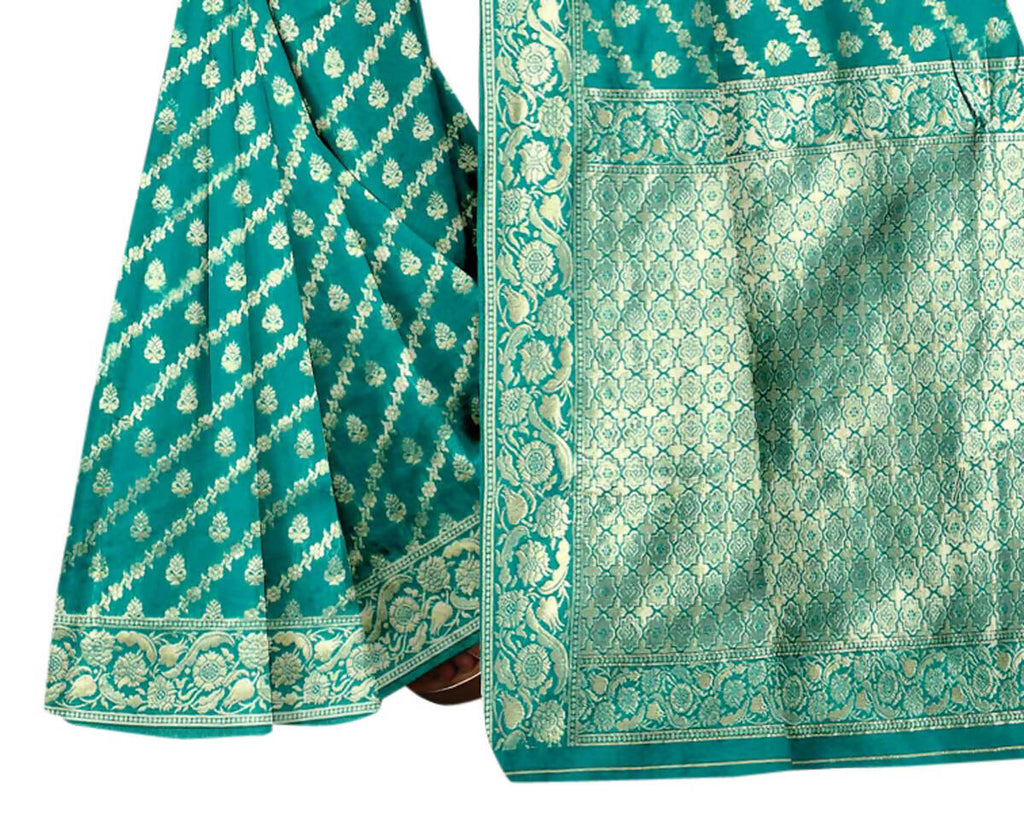 Vamika Weaving Banarasi Jacquard Rama Green Saree