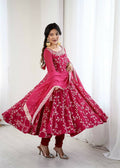 Teeya Creation Red Color Heavy Faux Georgette Embroidery Work Gown