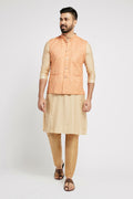 Ethnic India Orange Bundi Men's Jacket Abstract Blended