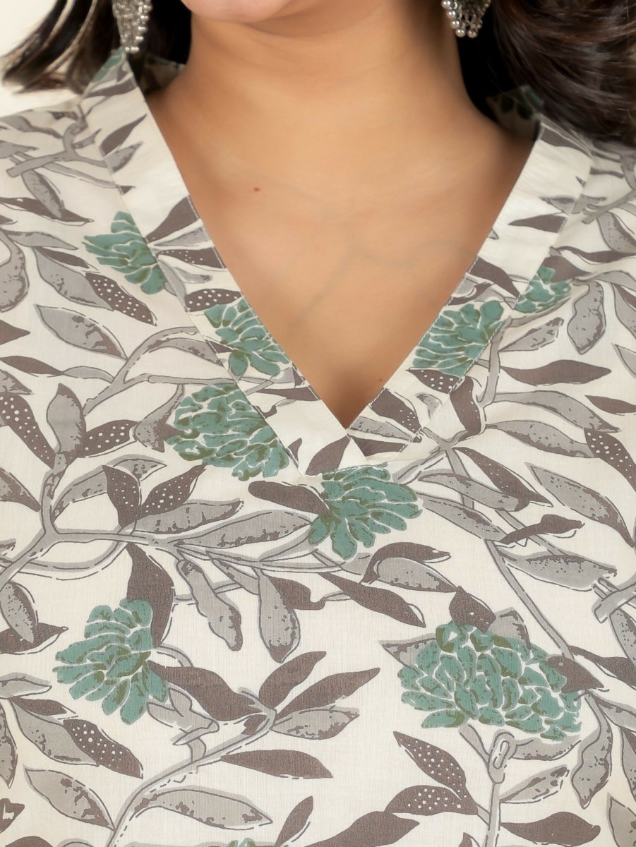 Aramya Straight Soft Cotton Floral Print Women's Kurta - Off White