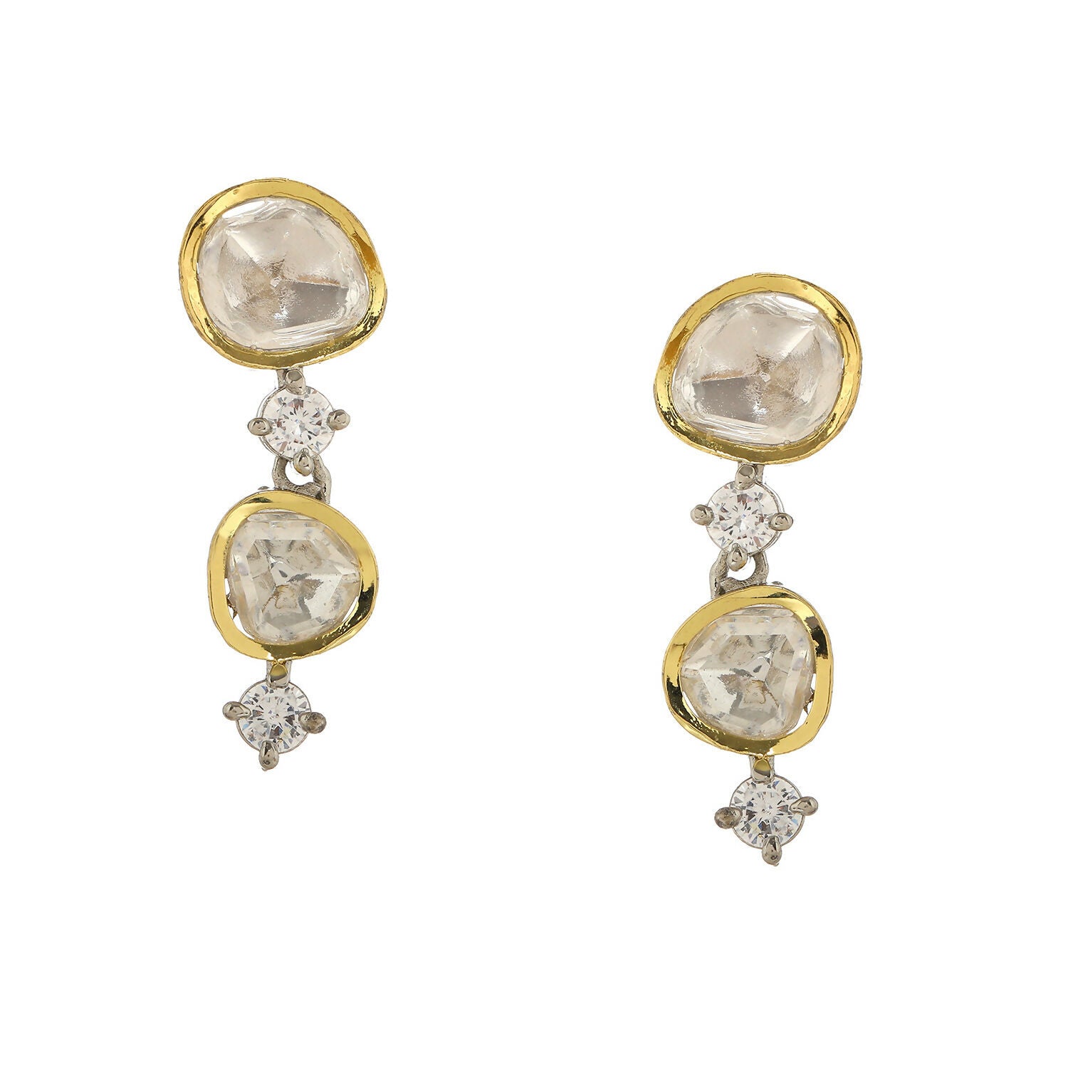 Kundan and Diamond Earrings (Silver) - Ruby Raang