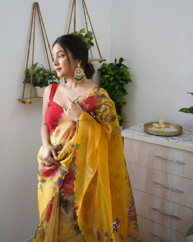 Vamsee Dillagi Yellow Organza Saree