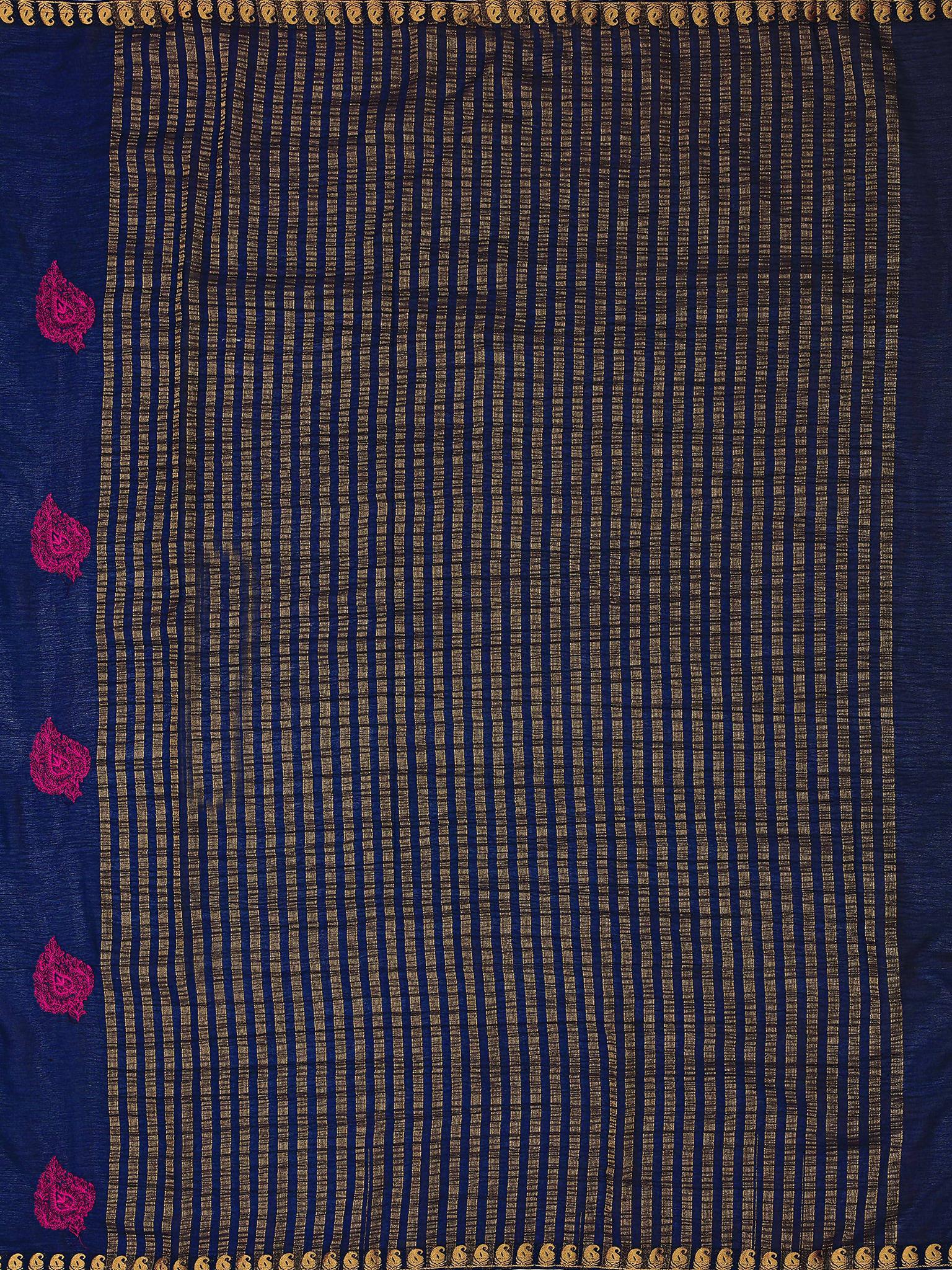 Mimosa Women's Navy Blue Banarasi Chiffon Saree
