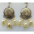 MS Fashion India Gold-Polished Triple Jhumka Round Shape Chandbali Earrings