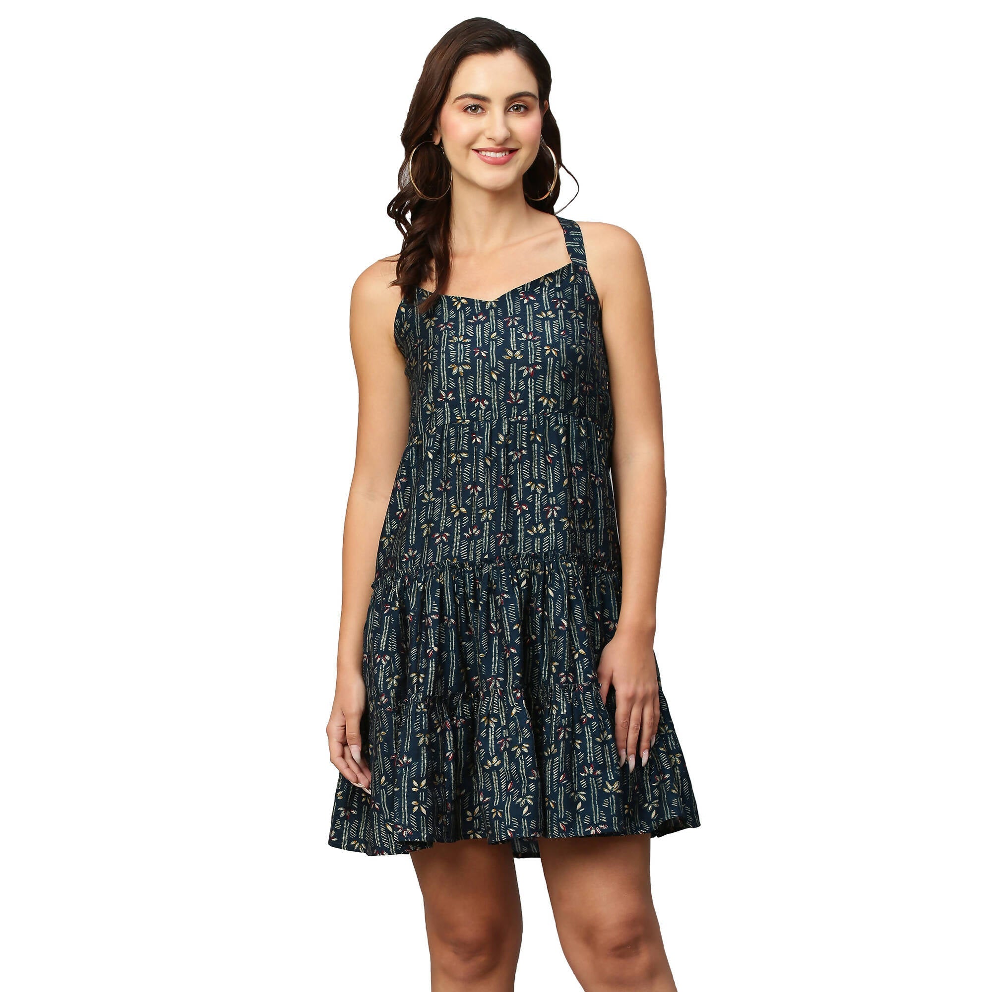 Beige Modal Chanderi Tie Dye Printed Dress - Poonam