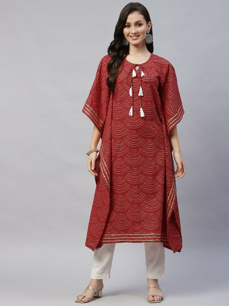 Miravan Women's Cotton Festive Wear Kaftan Style Kurta