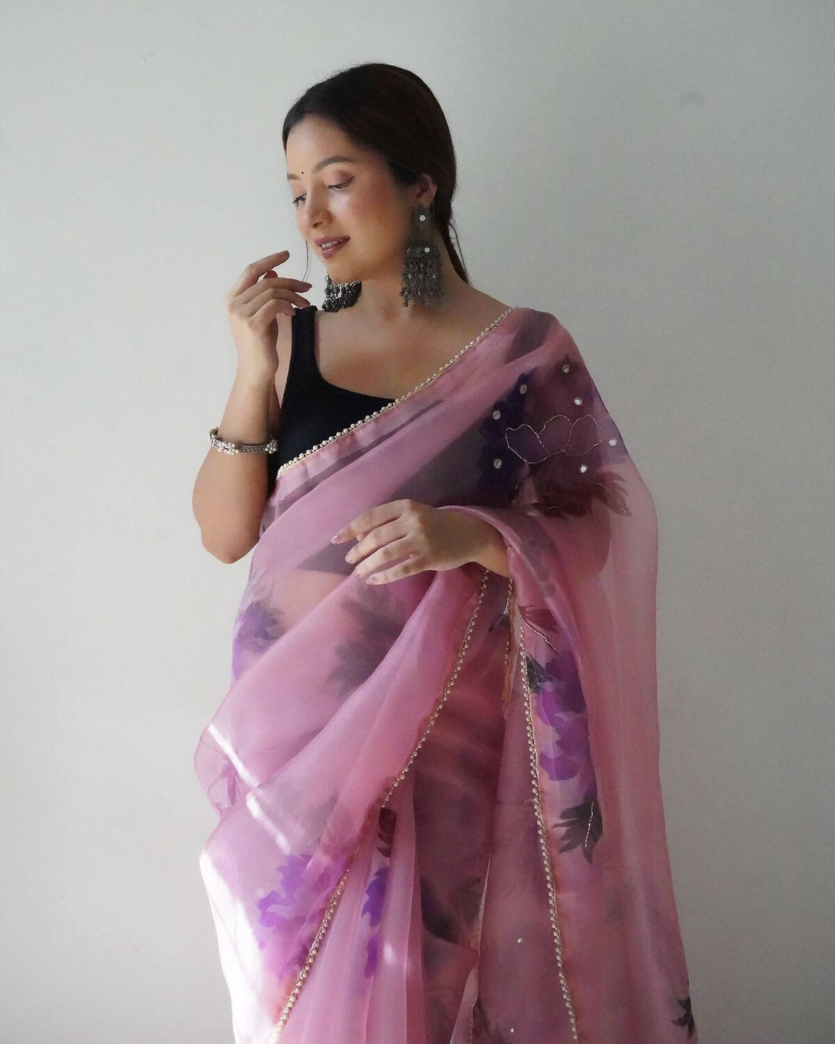 Vamsee Pink Organza Saree