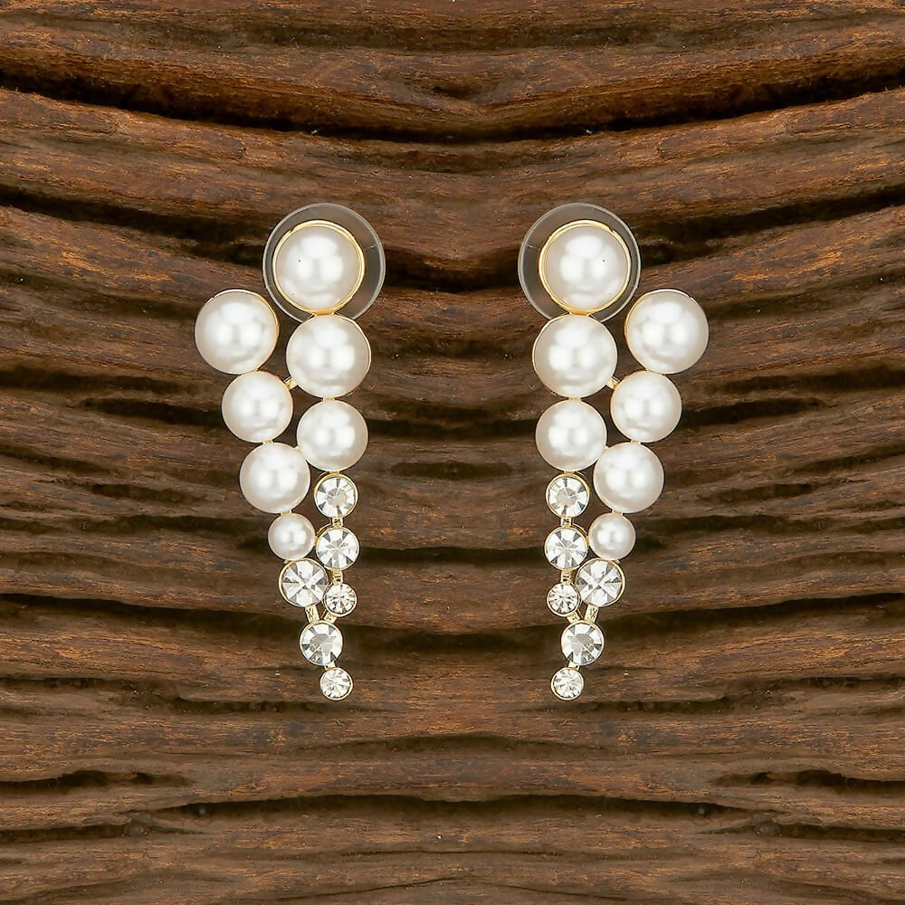Joban Fashion Women Brass Golden White Ad Earrings