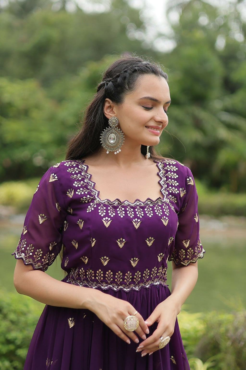Joban Fashion Purple Georgette Sequence Embroidery Work Gown