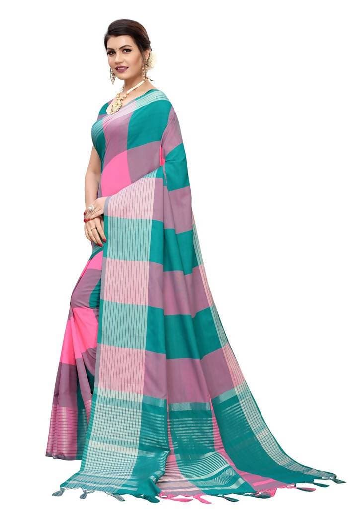Vamika Rama Cotton Silk Weaving Saree (Gamma Checks Rama)