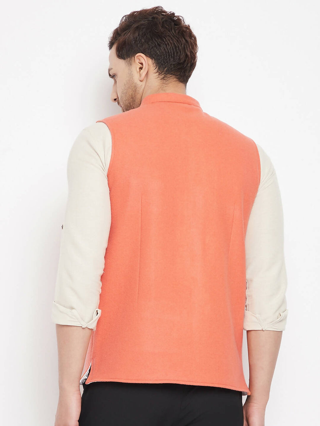 Even Apparels Orange Wool Men Woven Nehru Jacket