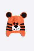 Chutput Kids Woollen Hand Knitted Tiger Face Detailed Cap - Orange