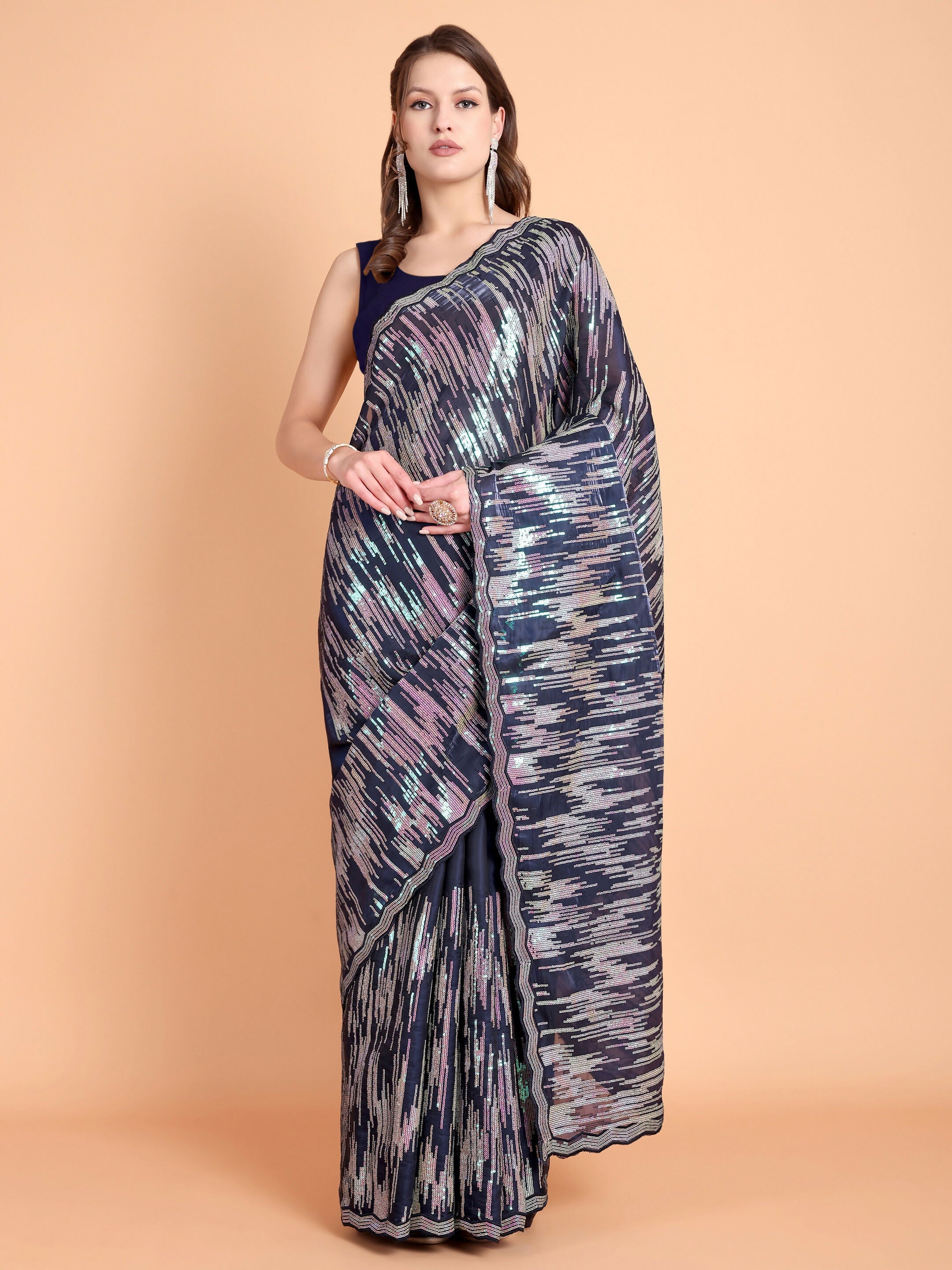 Vamsee Dhavani Navy Blue Georgette Saree