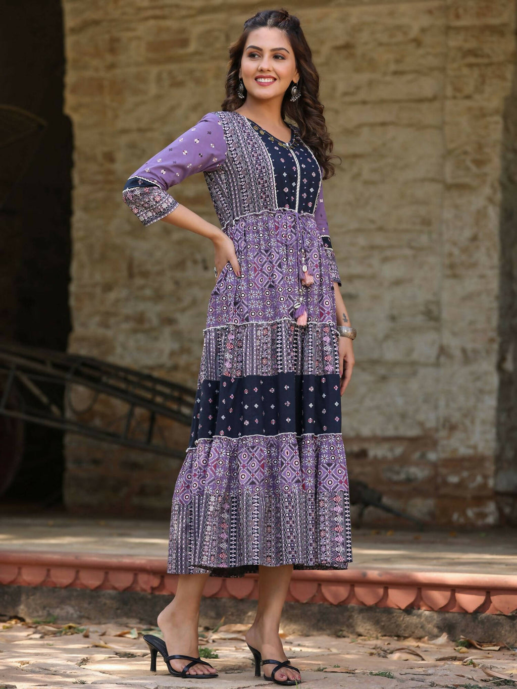Juniper Women's Lavender Printed Tiered Dress