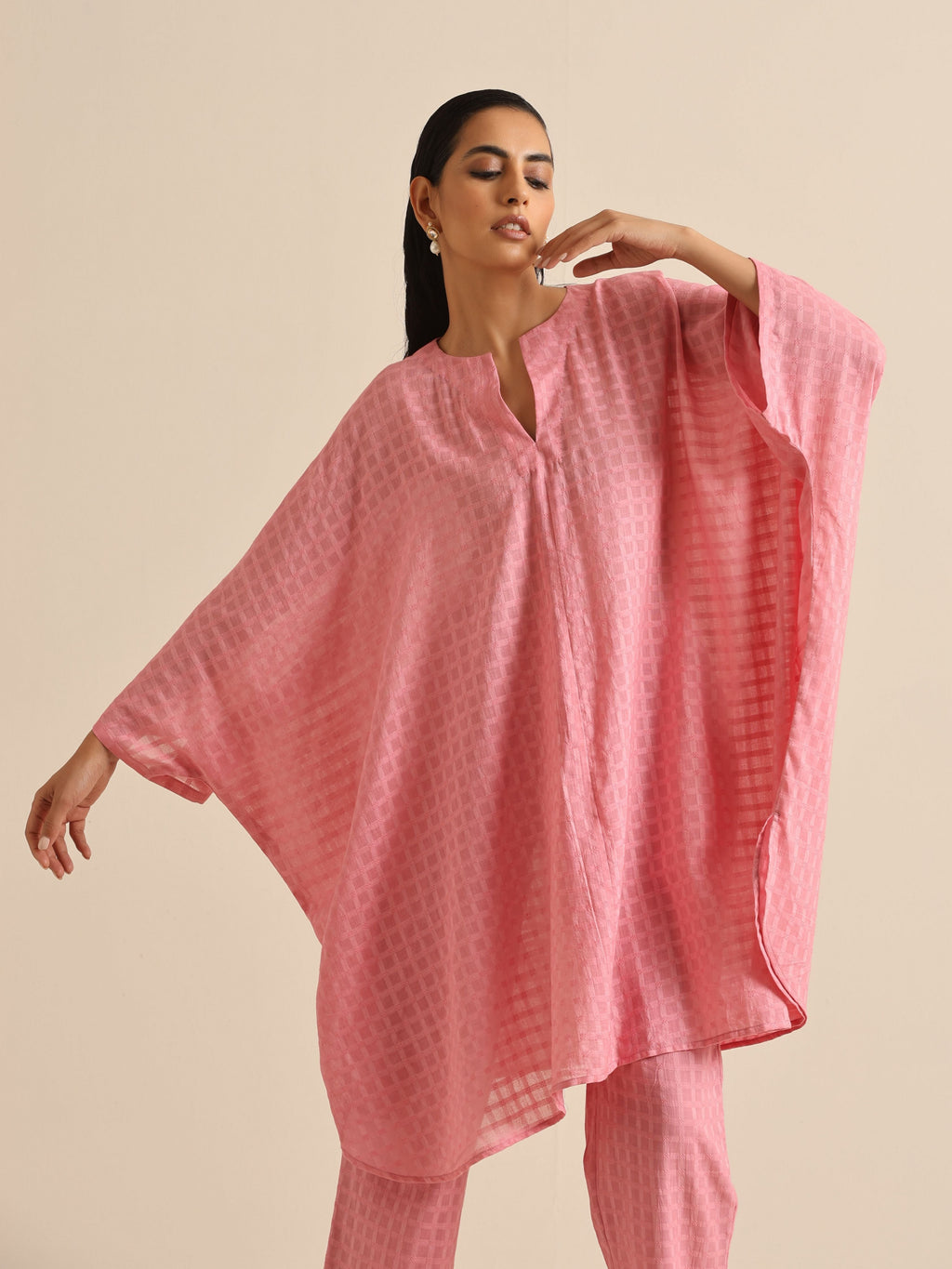 trueBrowns Light Pink Dobby Oversized Co-Ord Set