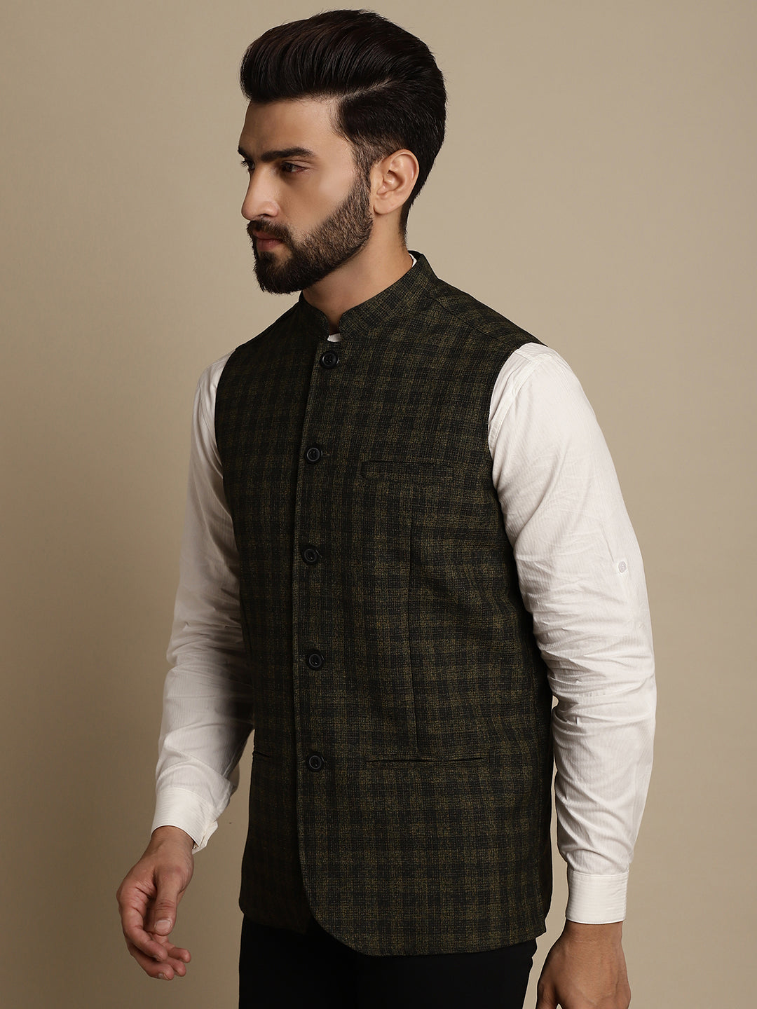 Even Apparels Men's Multi Mandarin Collar Waistcoat