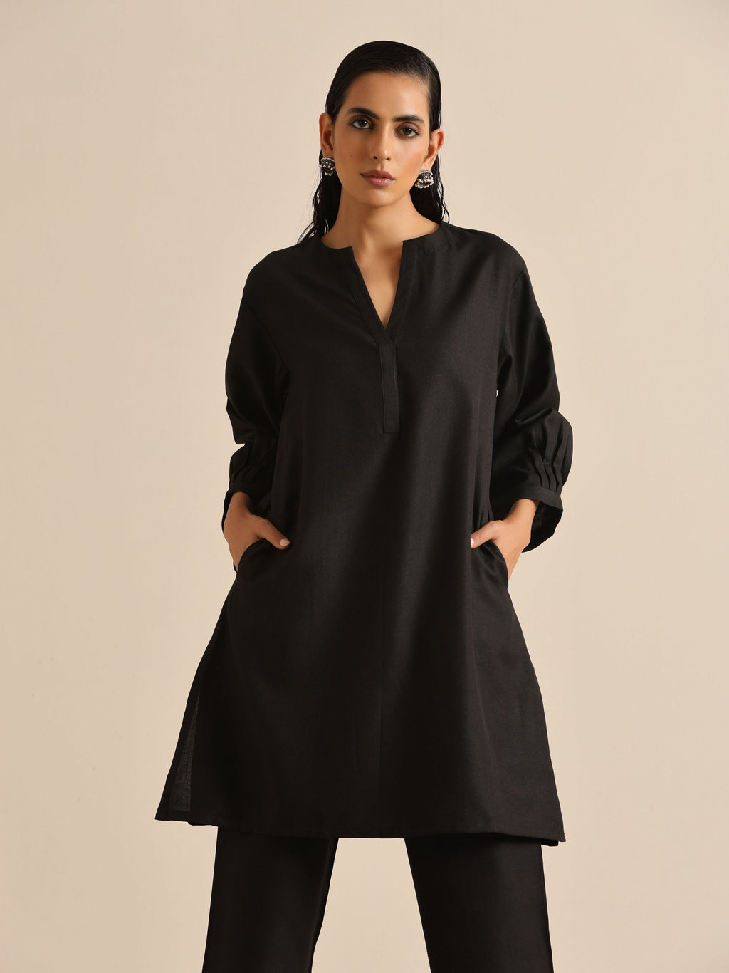 trueBrowns Black Slub Relaxed Placket Co-Ord Set