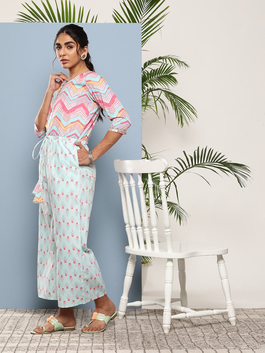 Ahalyaa Printed Waist Tie-Ups Basic Jumpsuit