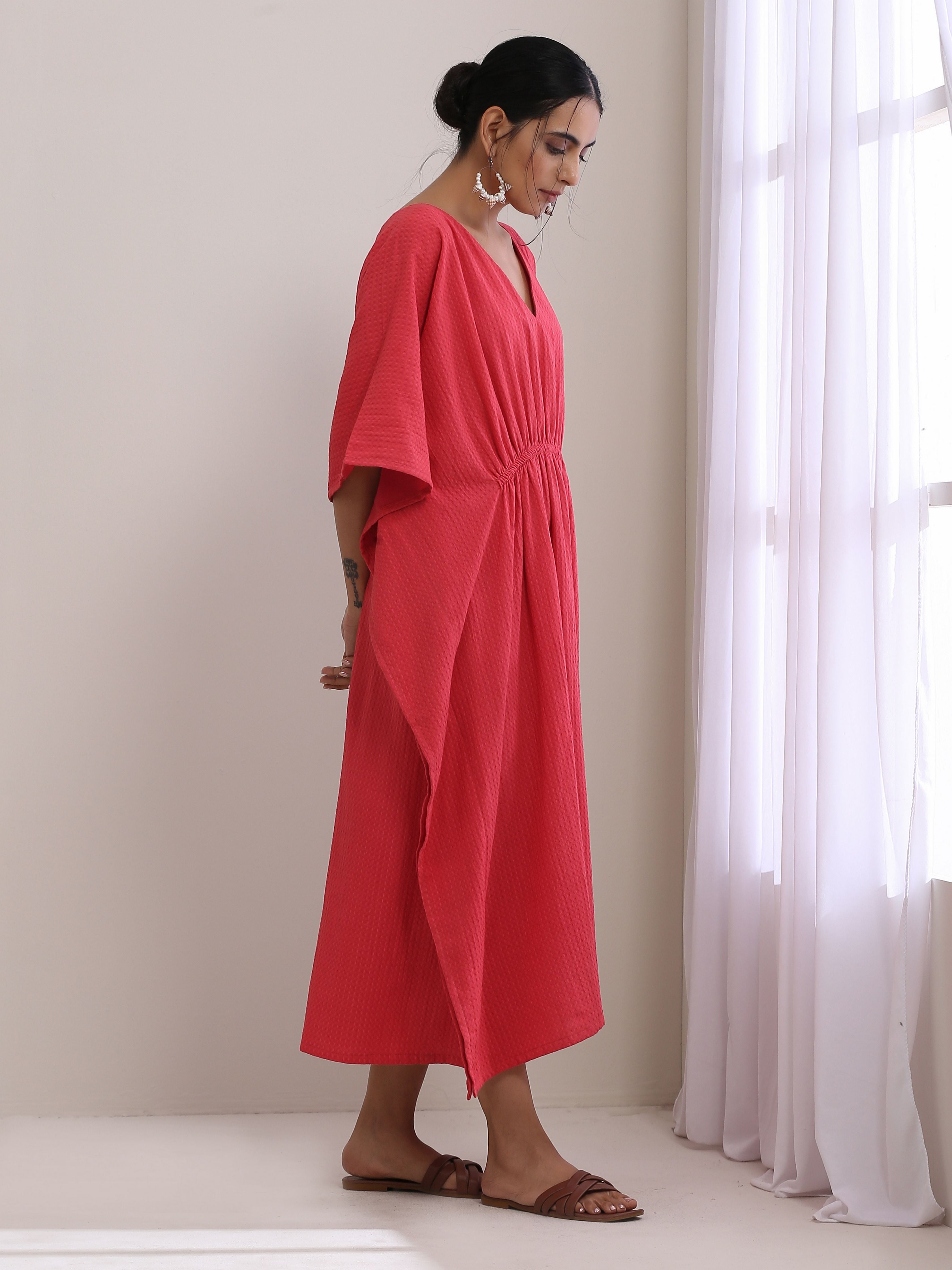 trueBrowns Bright Pink Dobby Kaftan Dress
