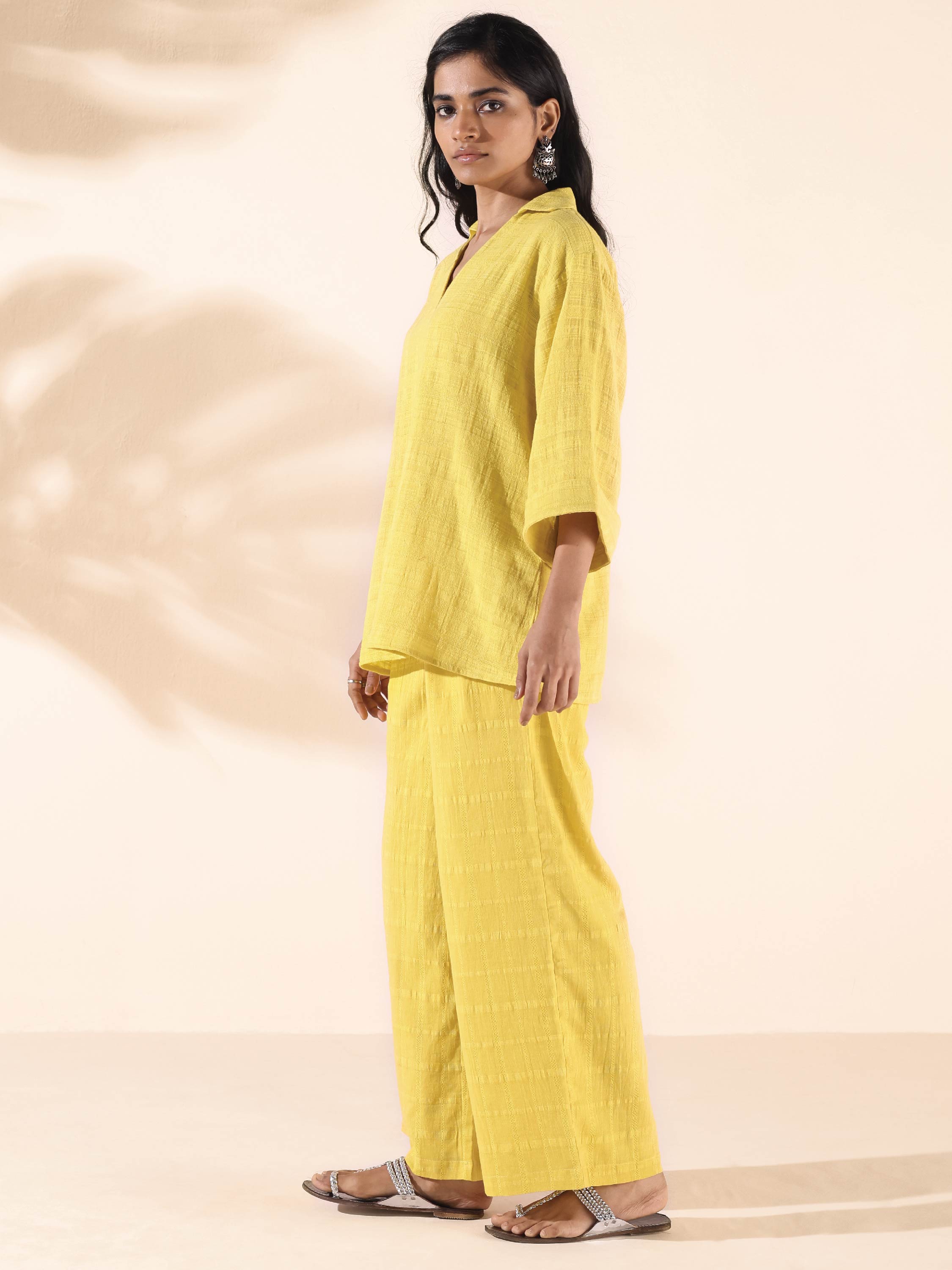 trueBrowns Lime Cotton Dobby V-Neck Co-ord Set