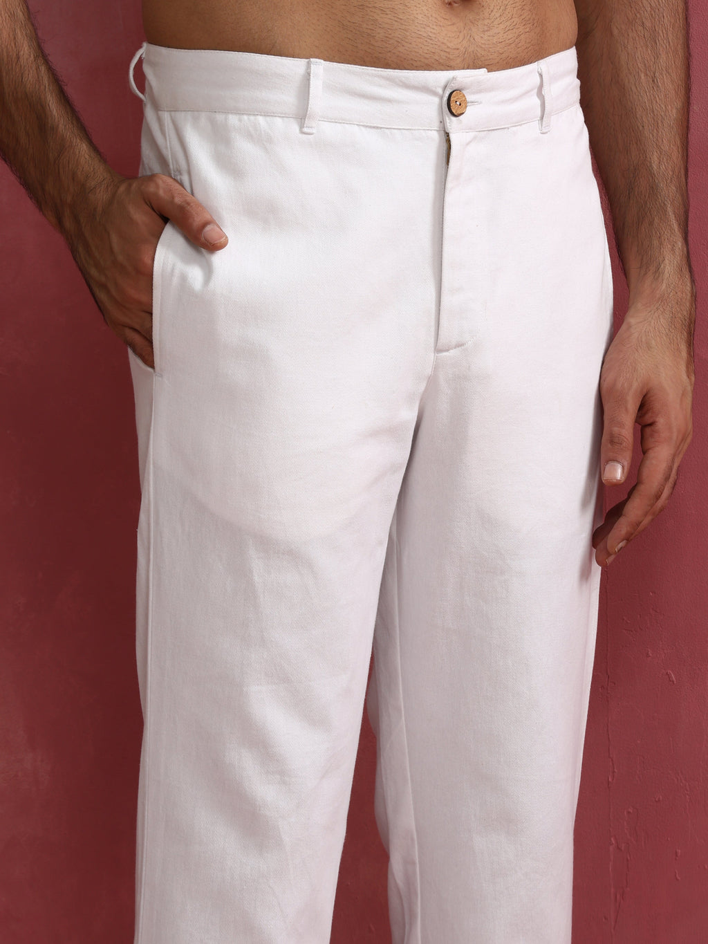 trueBrowns Men's White Cotton Twill Pants