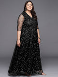 Ahalyaa Plus Size Printed Net V-neck Maxi Ethnic Dress