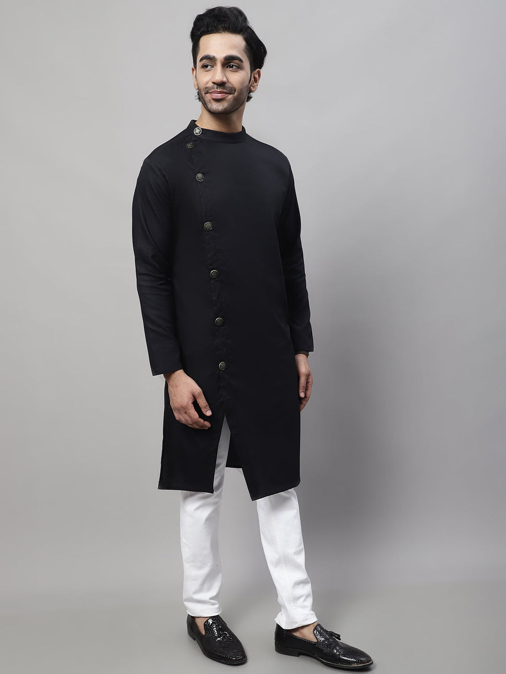 Even Apparels Black Sherwani Kurta With Asymetrical Cut