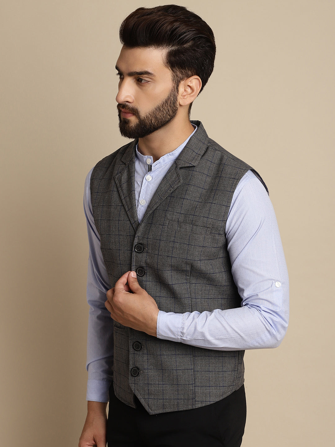 Even Apparels Men's Grey Waistcoat with Notched Lapel