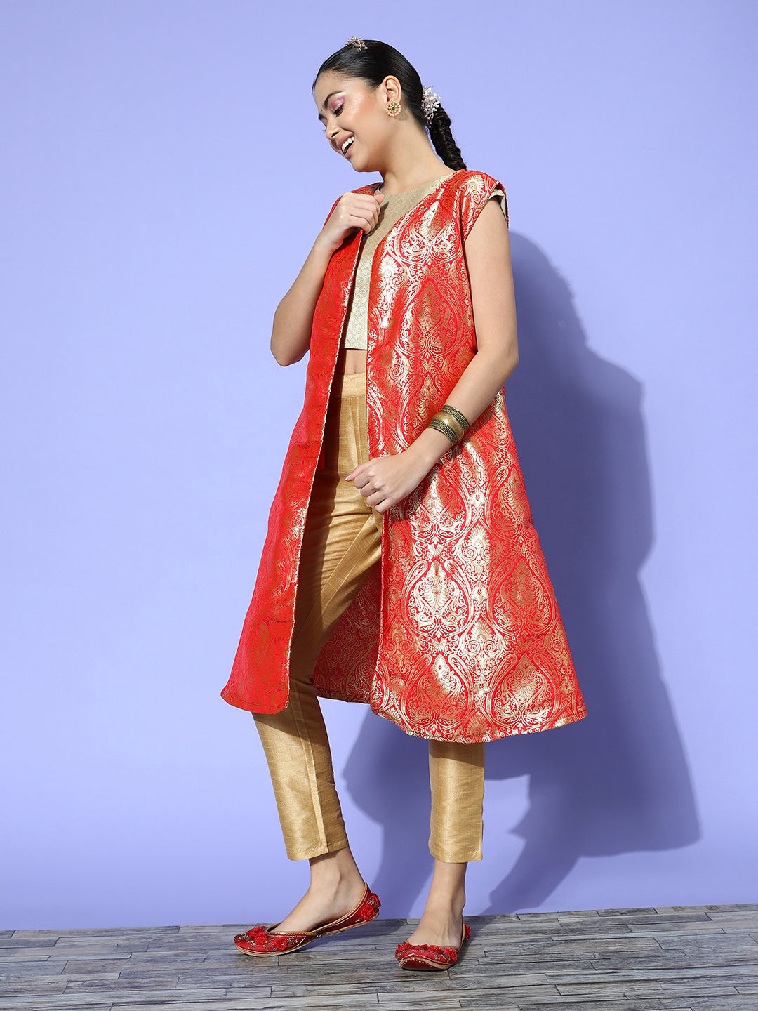 InWeave Women's Red Brocade Jacket