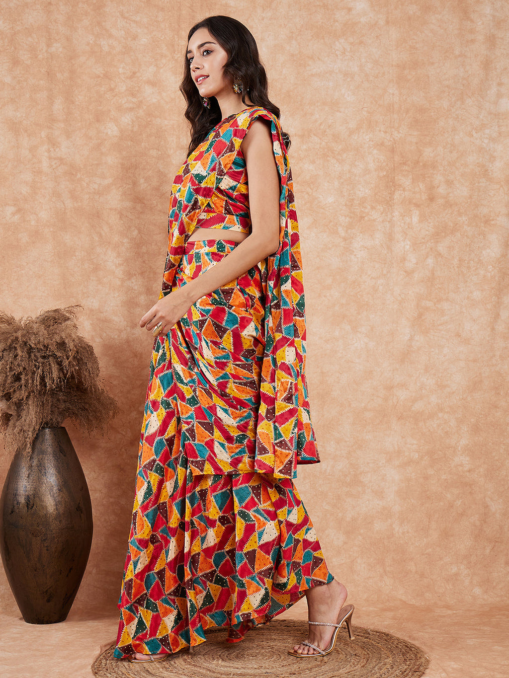InWeave Women's Multi Color Trangle Skirt Saree