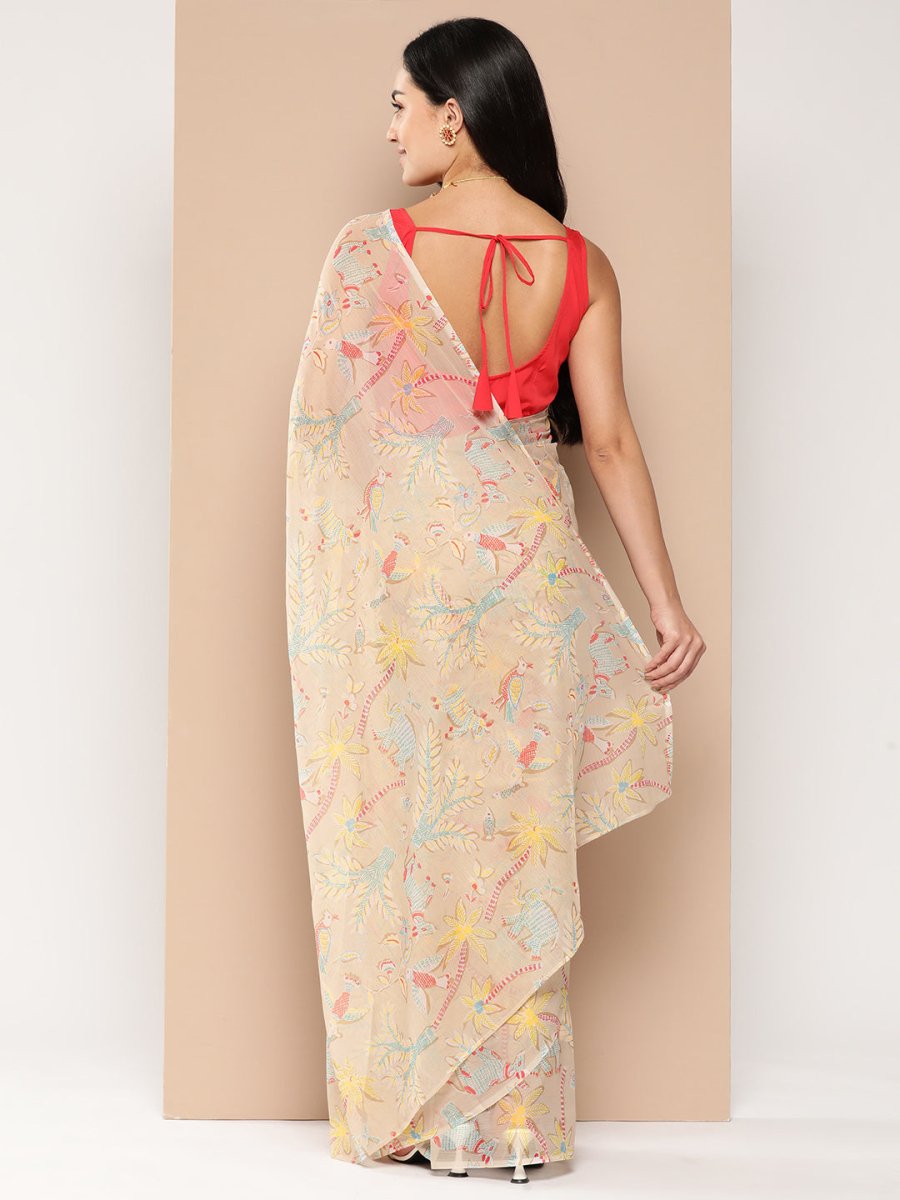 Ahalyaa Floral Printed Poly Chiffon Saree