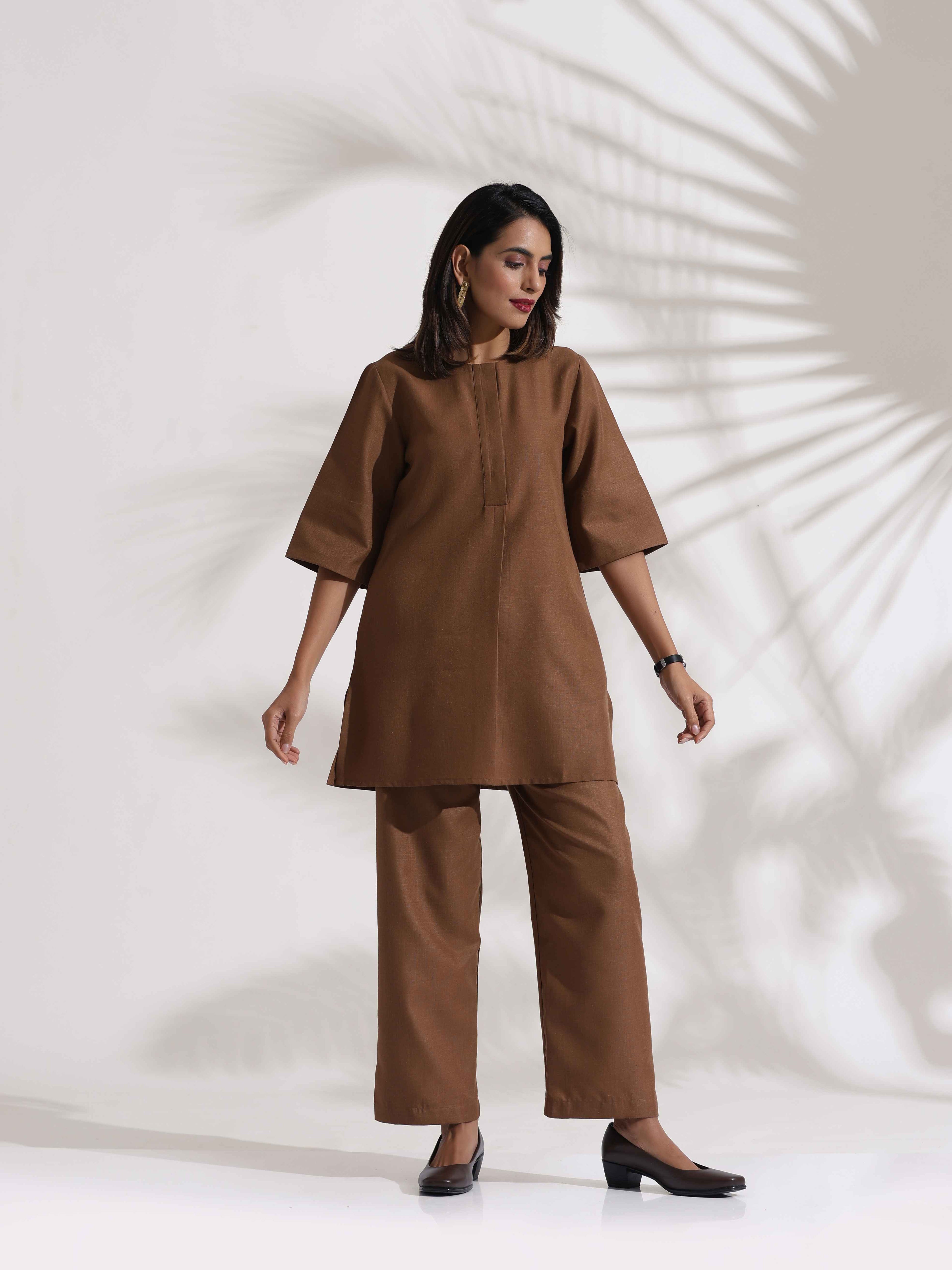 trueBrowns Brown Slub Co-ord Set