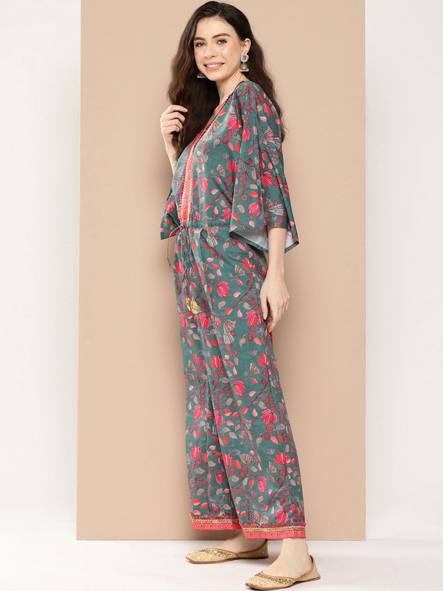 Ahalyaa Printed Basic Jumpsuit with Lace Inserts