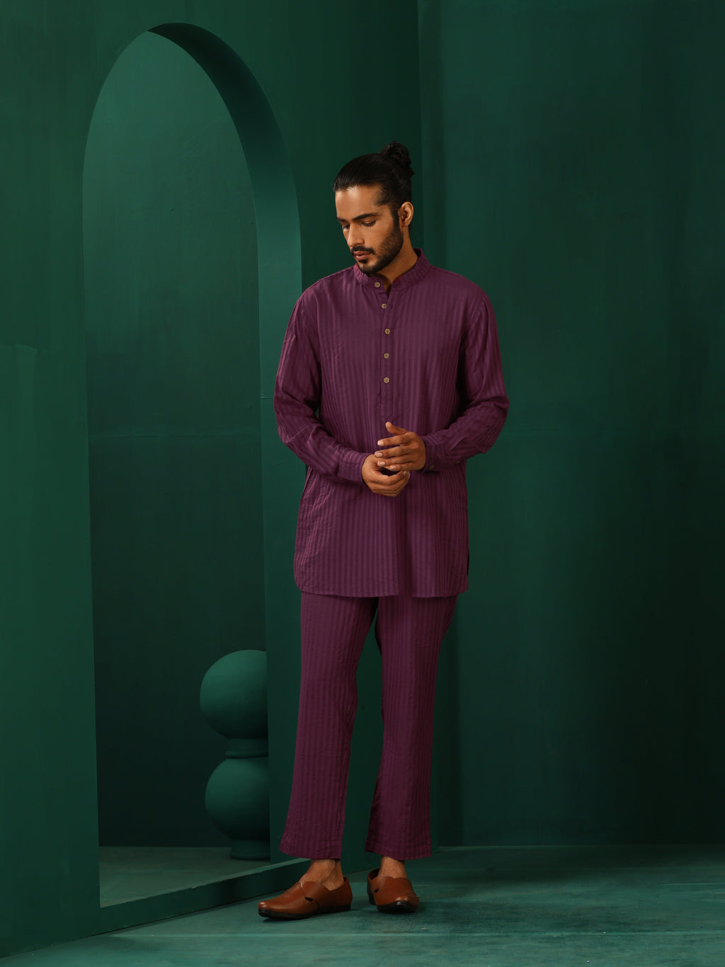 trueBrowns Men's Purple Dobby Co-ord Set